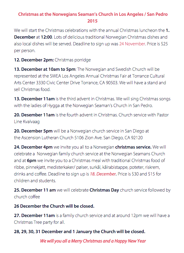 2015 Norwegian Church Christmas Program